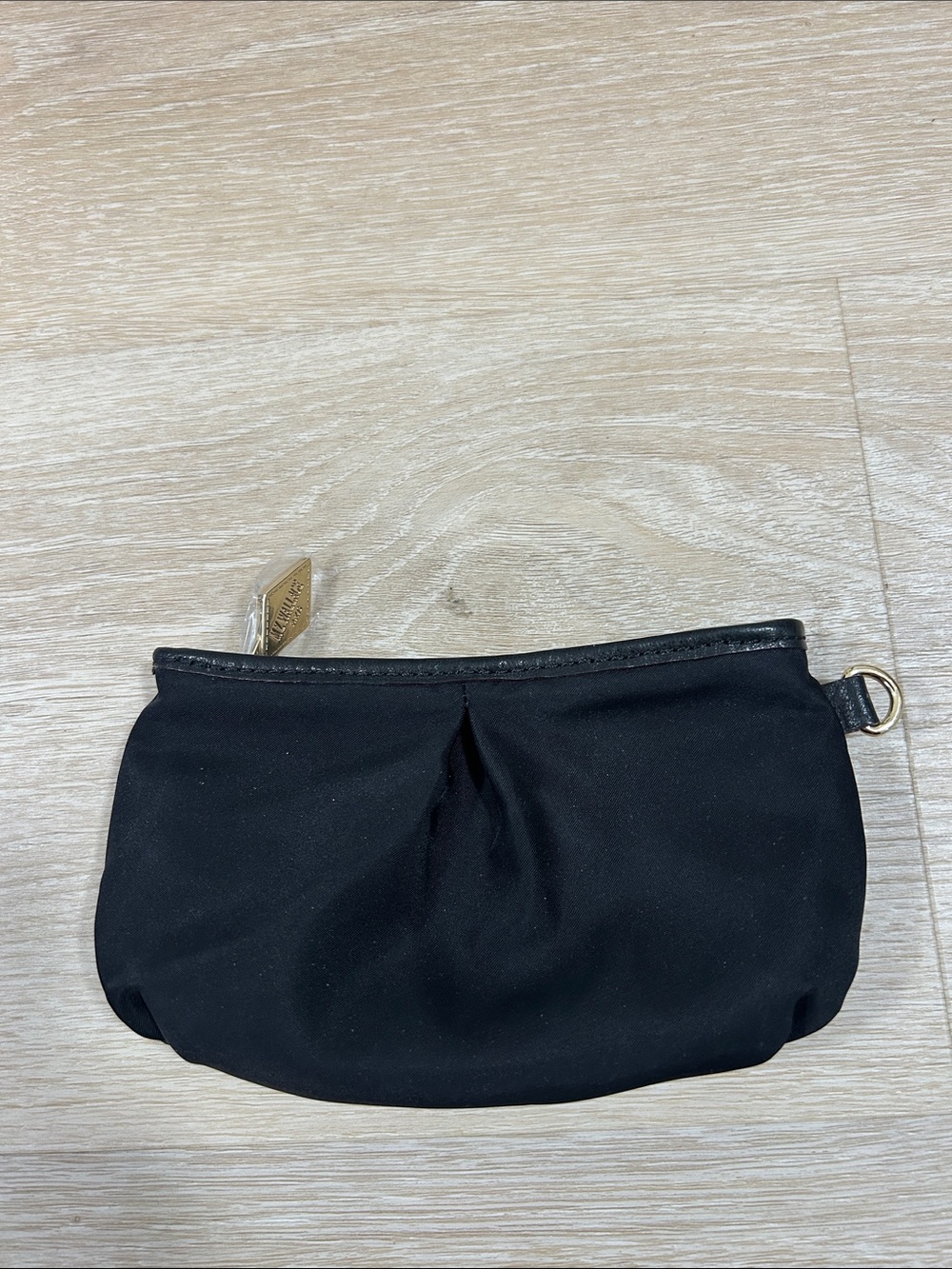 MZ Wallace Black Pleated Wristlet with Gold Zip Pull